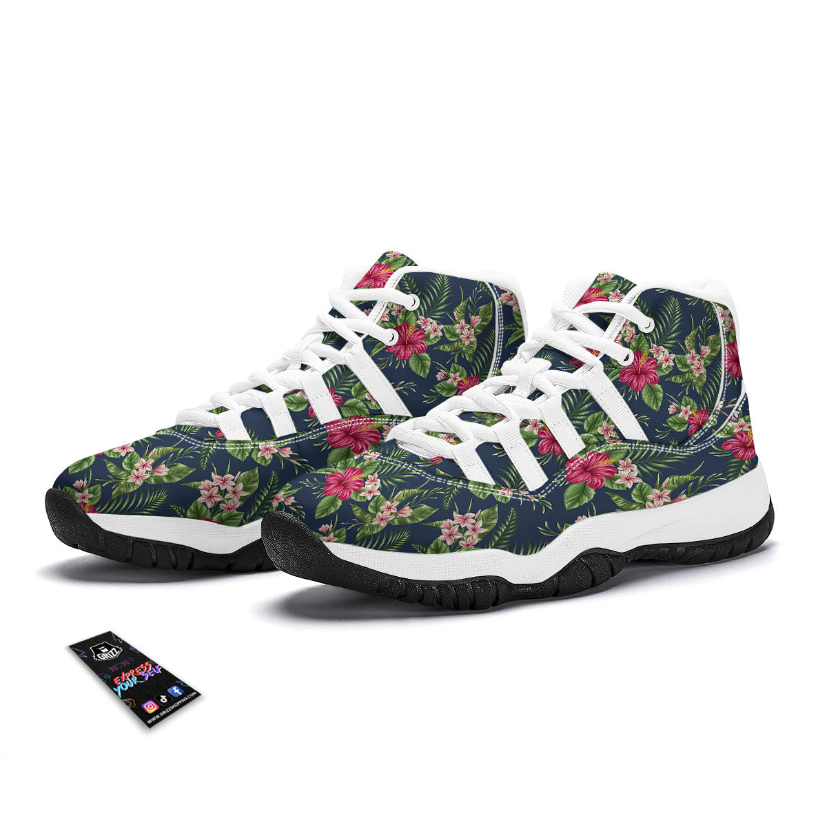 Flowers Hibiscus Plumeria Print Pattern White Bball Shoes-grizzshop