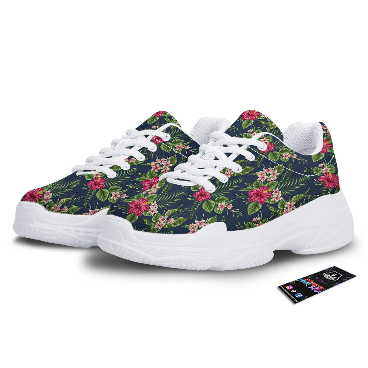 Flowers Hibiscus Plumeria Print Pattern White Chunky Shoes-grizzshop