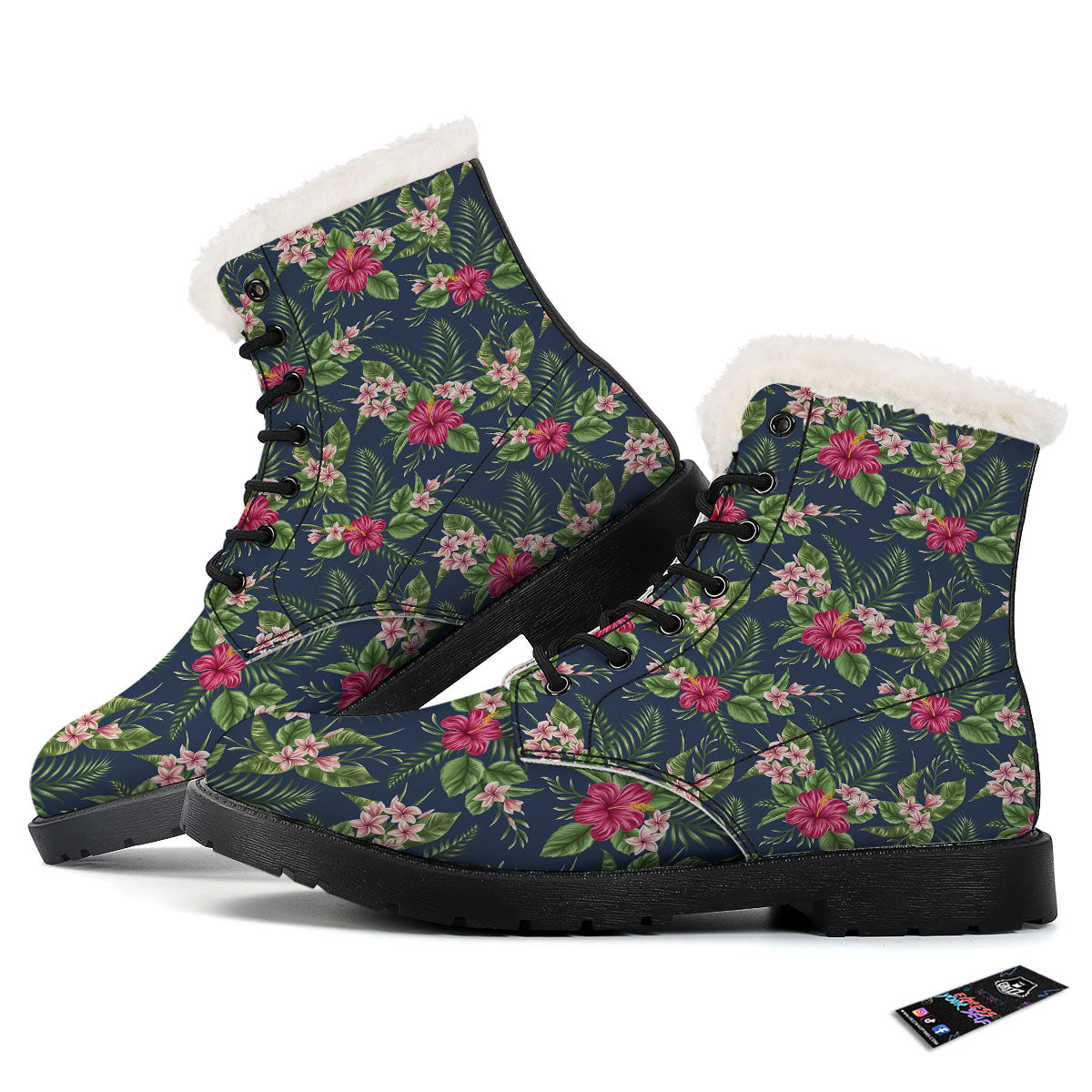 Flowers Hibiscus Plumeria Print Pattern Winter Boots-grizzshop