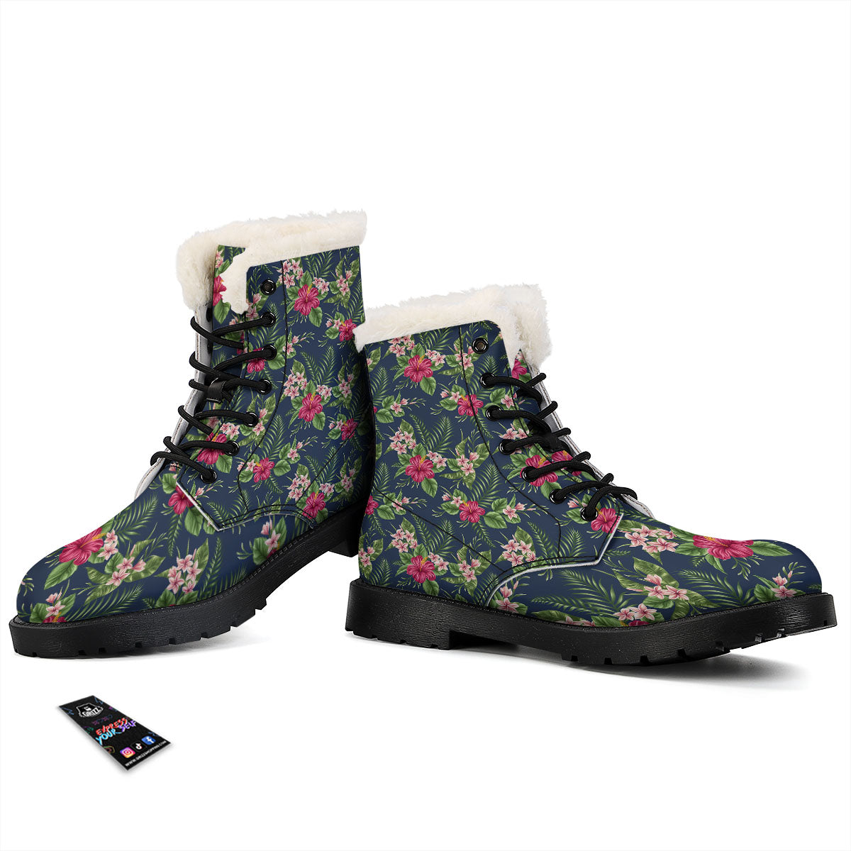 Flowers Hibiscus Plumeria Print Pattern Winter Boots-grizzshop