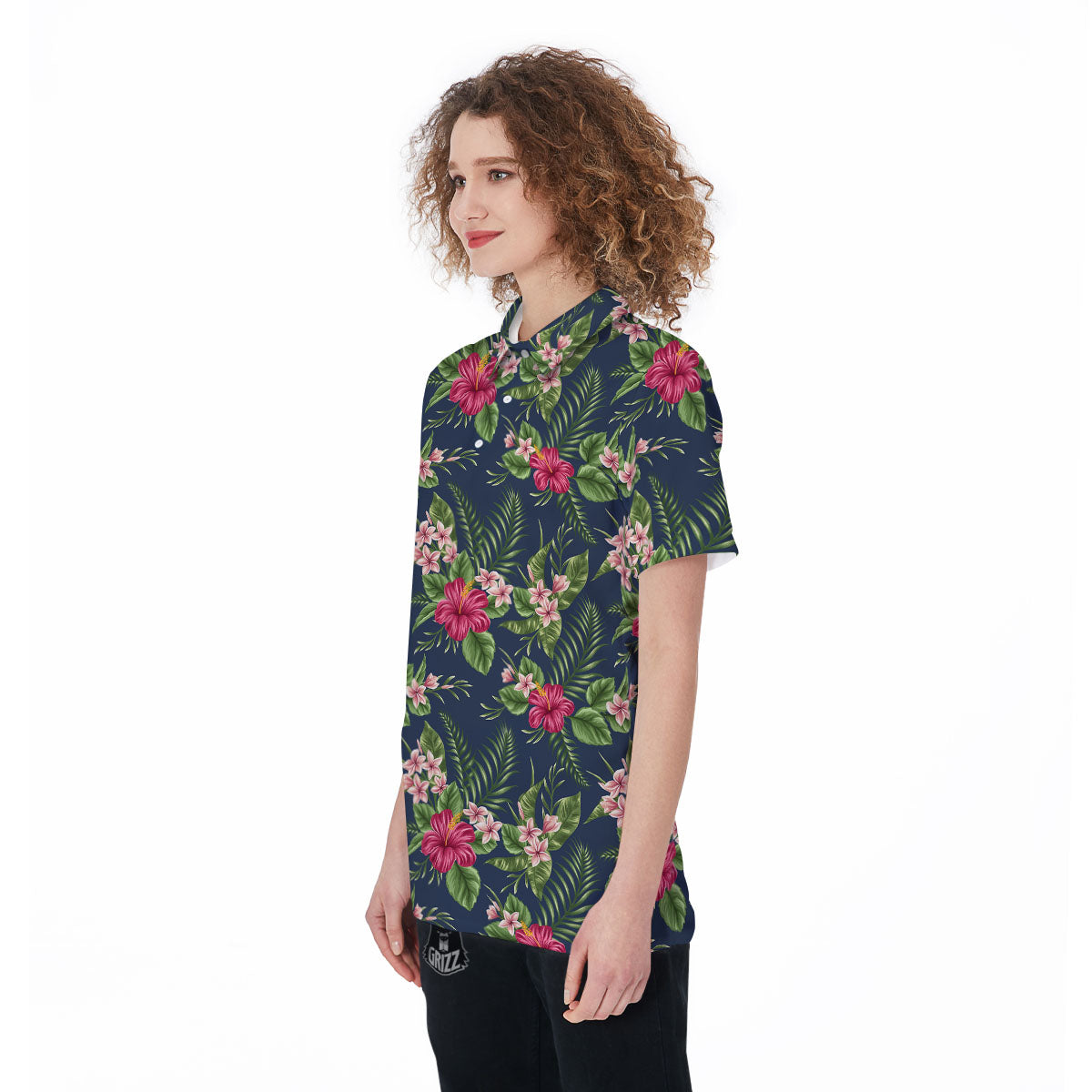Flowers Hibiscus Plumeria Print Pattern Women's Golf Shirts-grizzshop