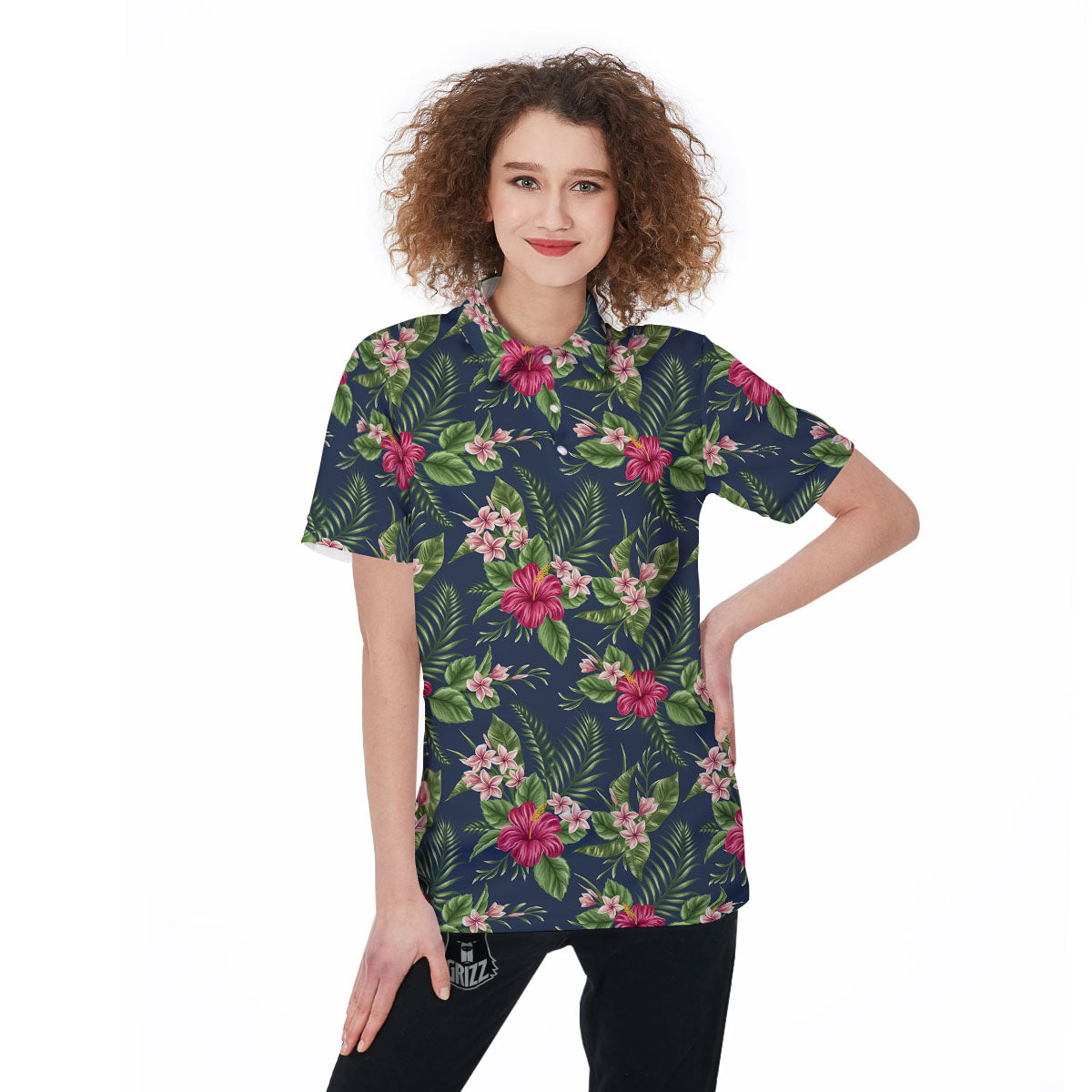 Flowers Hibiscus Plumeria Print Pattern Women's Golf Shirts-grizzshop