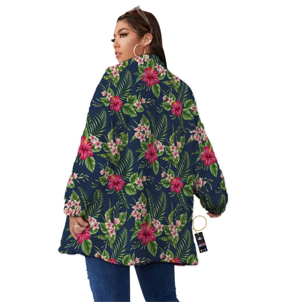 Flowers Hibiscus Plumeria Print Pattern Women's Sherpa Jacket-grizzshop