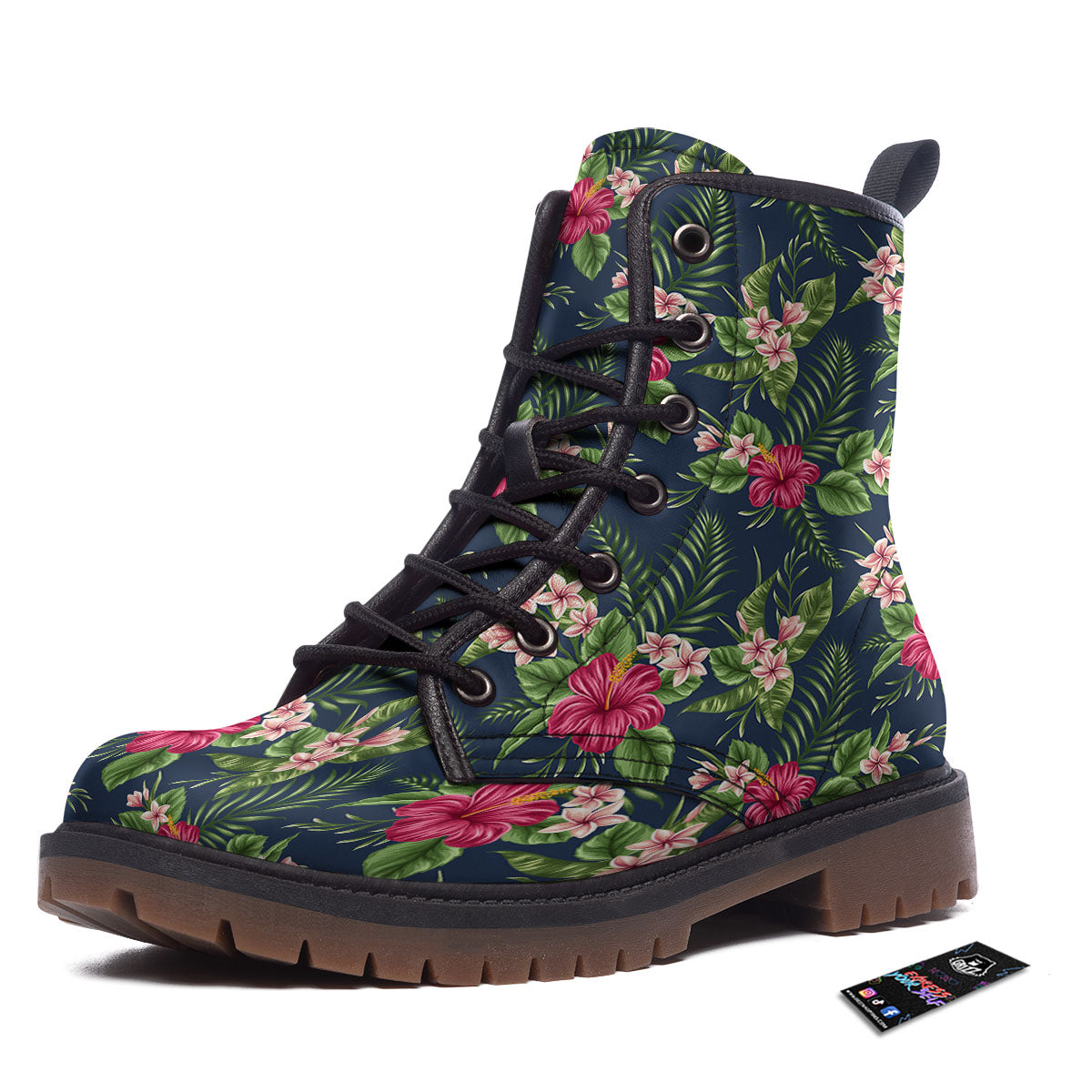 Flowers Hibiscus Plumeria Print Pattern Work Boots-grizzshop