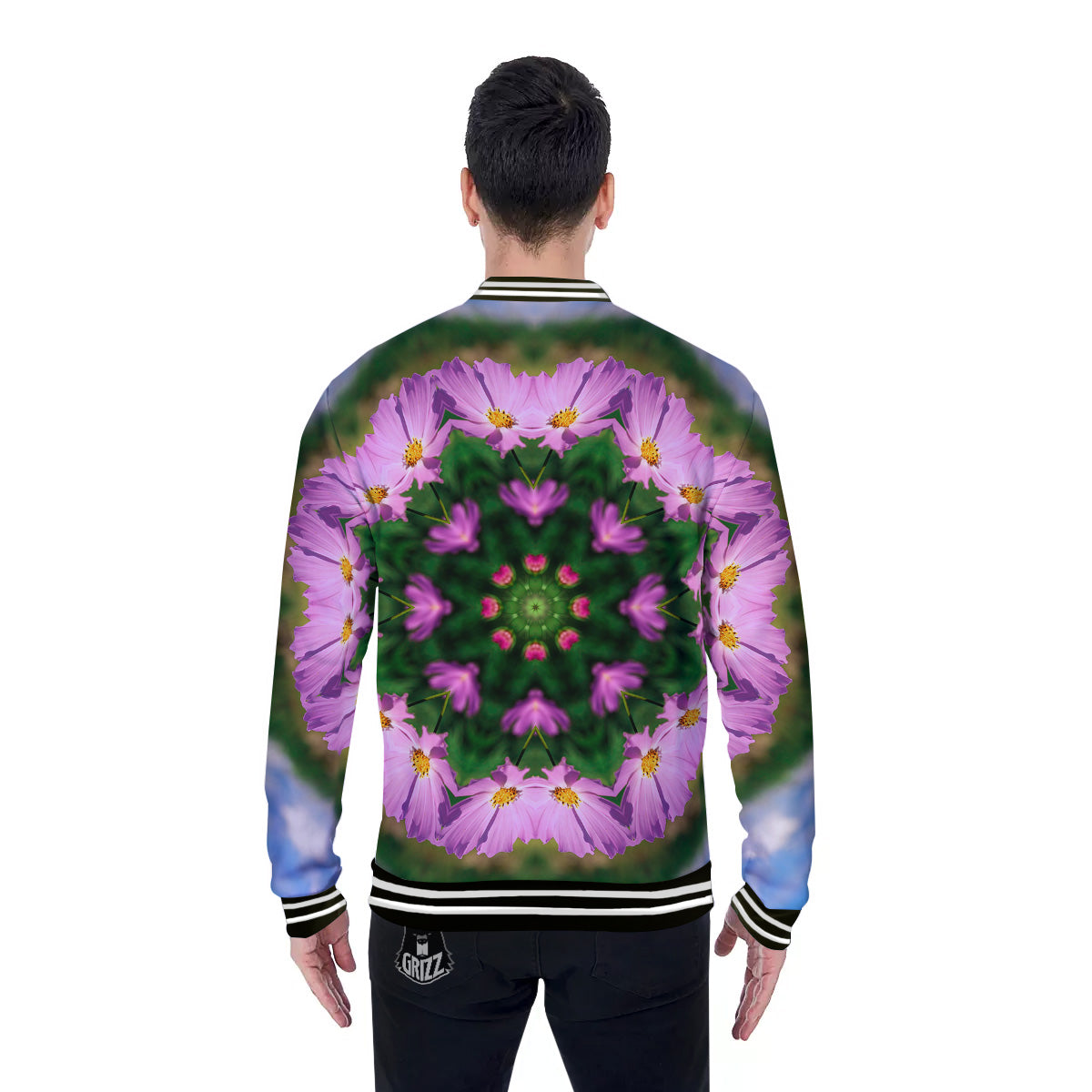 Flowers Kaleidoscope Pink And Blue Print Baseball Jacket-grizzshop
