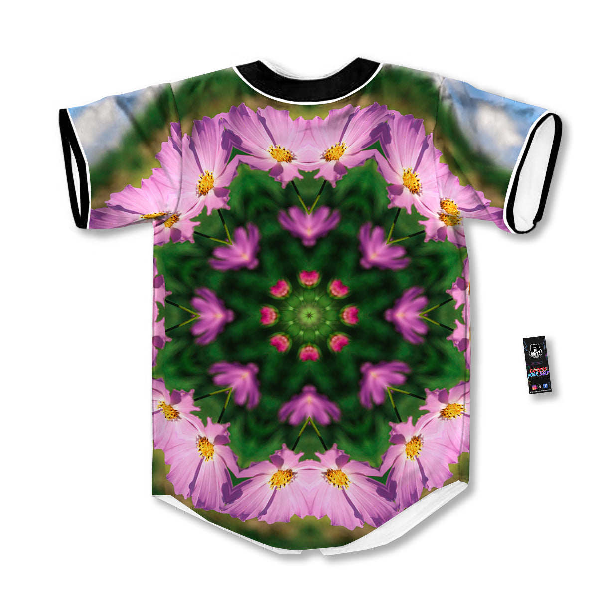 Flowers Kaleidoscope Pink And Blue Print Baseball Jersey-grizzshop