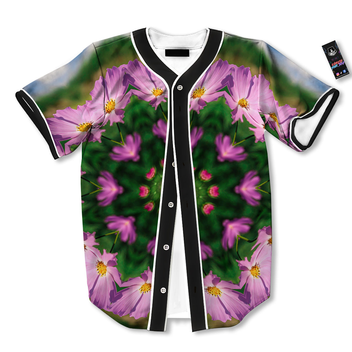 Flowers Kaleidoscope Pink And Blue Print Baseball Jersey-grizzshop