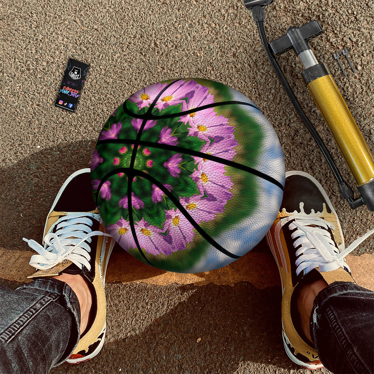Flowers Kaleidoscope Pink And Blue Print Basketball-grizzshop