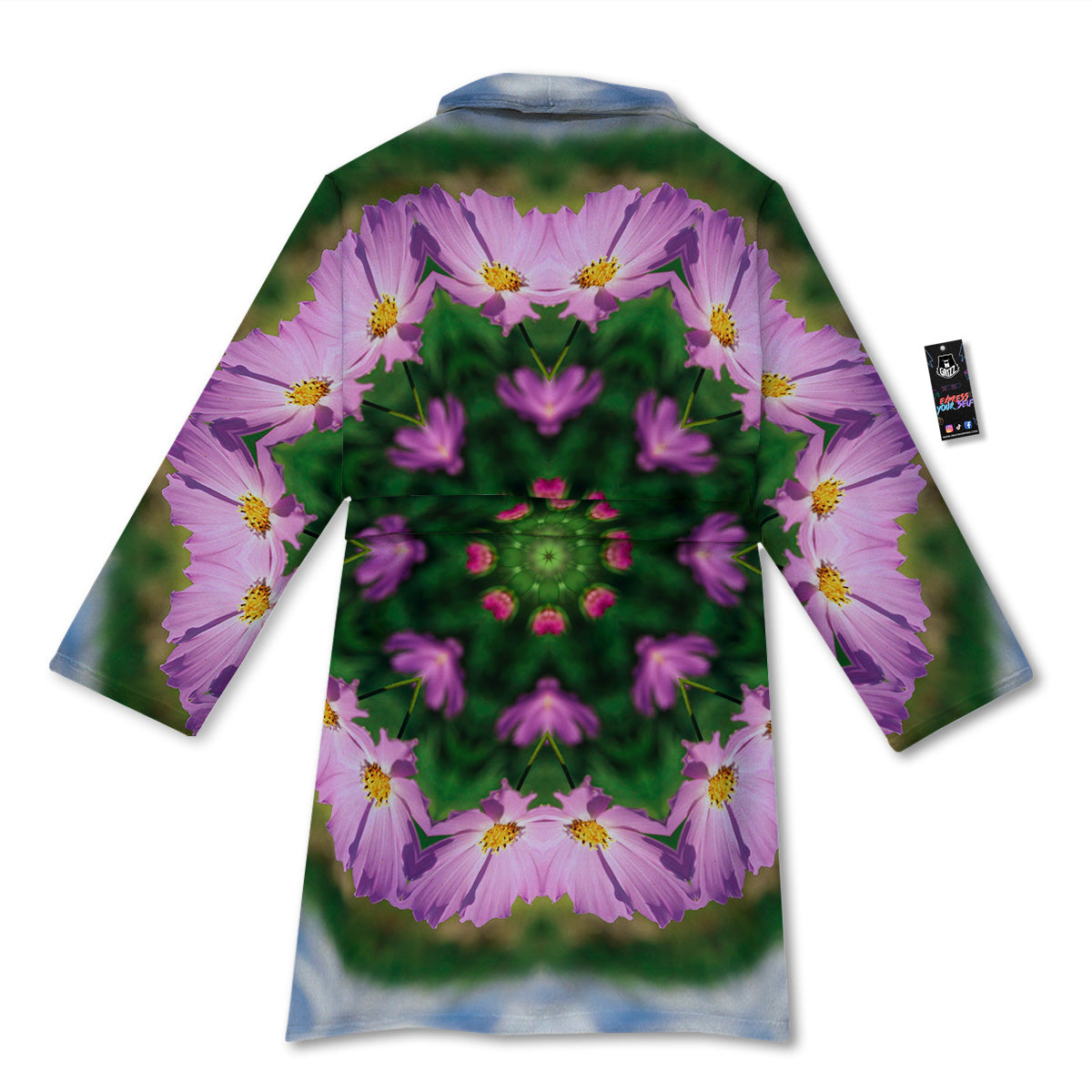 Flowers Kaleidoscope Pink And Blue Print Bathrobe-grizzshop
