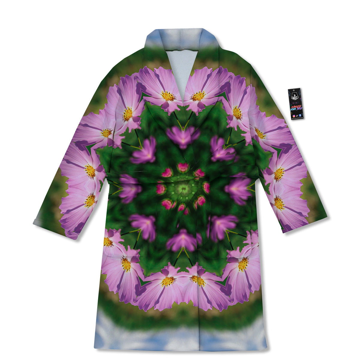 Flowers Kaleidoscope Pink And Blue Print Bathrobe-grizzshop