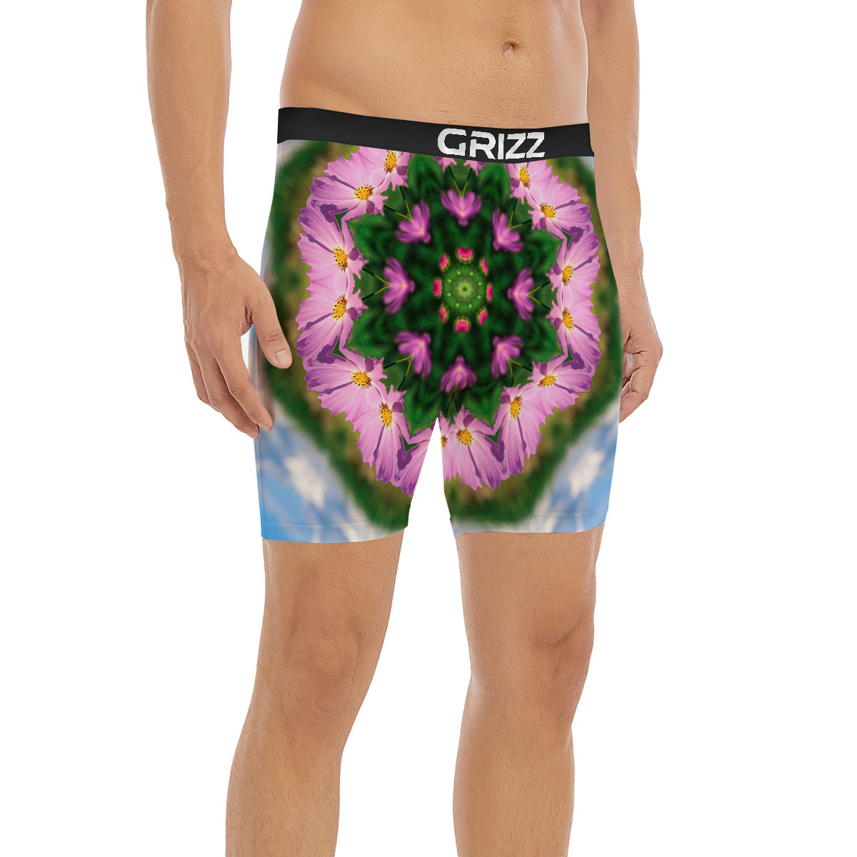 Flowers Kaleidoscope Pink And Blue Print Boxer Briefs-grizzshop