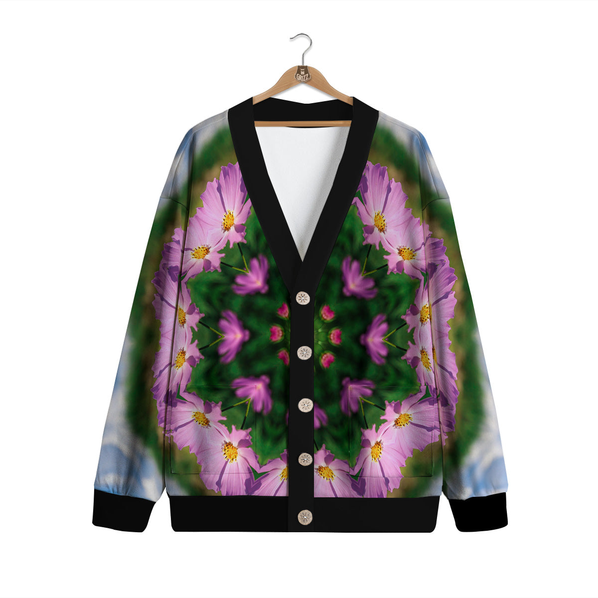 Flowers Kaleidoscope Pink And Blue Print Cardigan-grizzshop