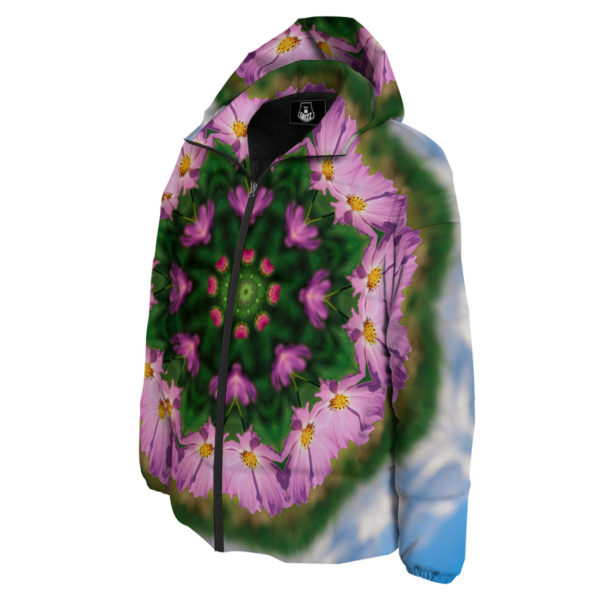 Flowers Kaleidoscope Pink And Blue Print Down Jacket-grizzshop