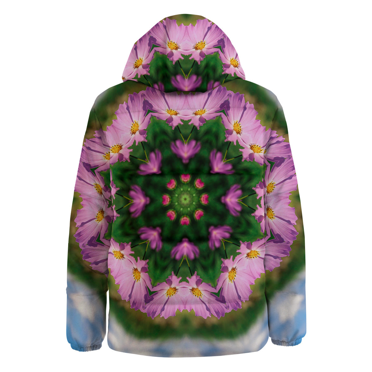 Flowers Kaleidoscope Pink And Blue Print Down Jacket-grizzshop