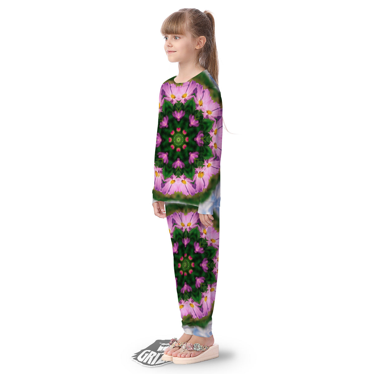 Flowers Kaleidoscope Pink And Blue Print Kid's Pajamas-grizzshop