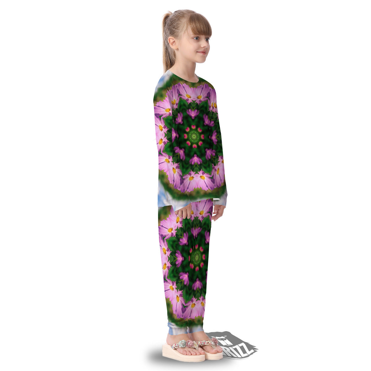 Flowers Kaleidoscope Pink And Blue Print Kid's Pajamas-grizzshop