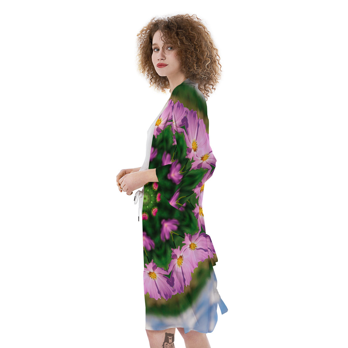 Flowers Kaleidoscope Pink And Blue Print Kimono-grizzshop