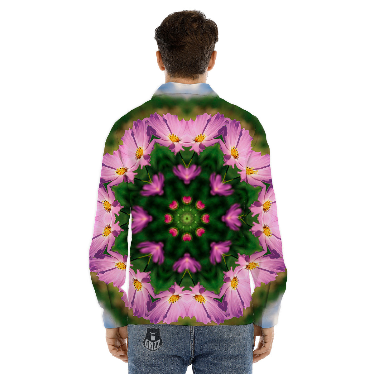 Flowers Kaleidoscope Pink And Blue Print Men's Dress Shirts-grizzshop