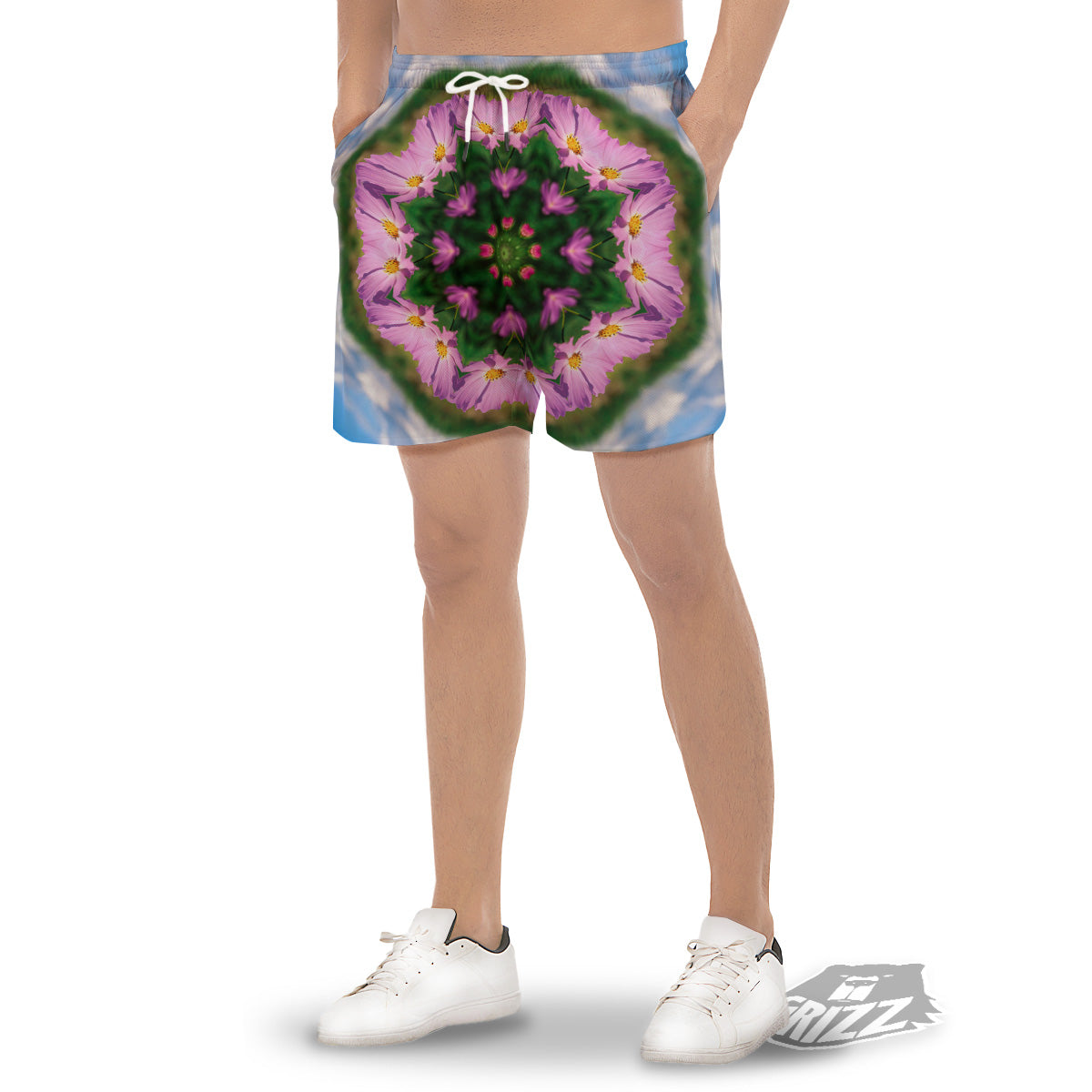 Flowers Kaleidoscope Pink And Blue Print Men's Gym Shorts-grizzshop