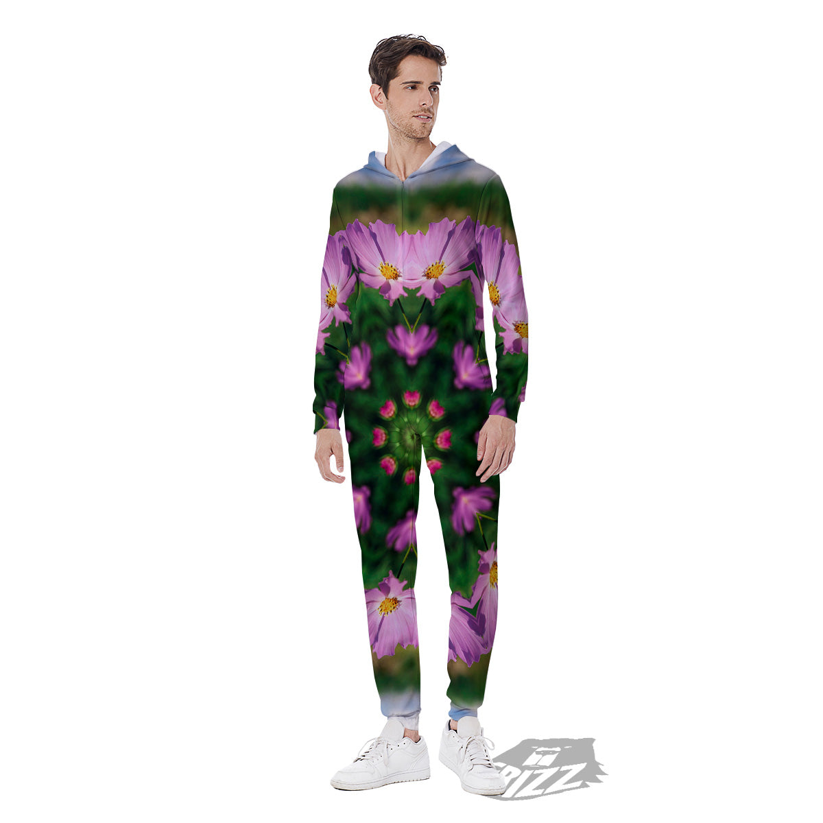 Flowers Kaleidoscope Pink And Blue Print Men's Jumpsuit-grizzshop