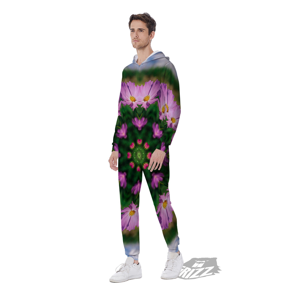 Flowers Kaleidoscope Pink And Blue Print Men's Jumpsuit-grizzshop