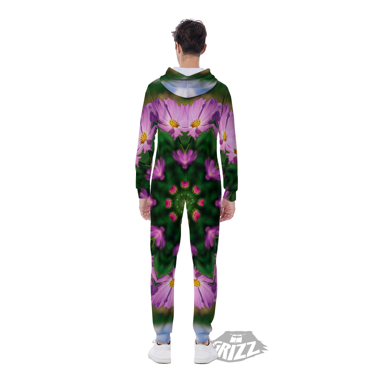 Flowers Kaleidoscope Pink And Blue Print Men's Jumpsuit-grizzshop