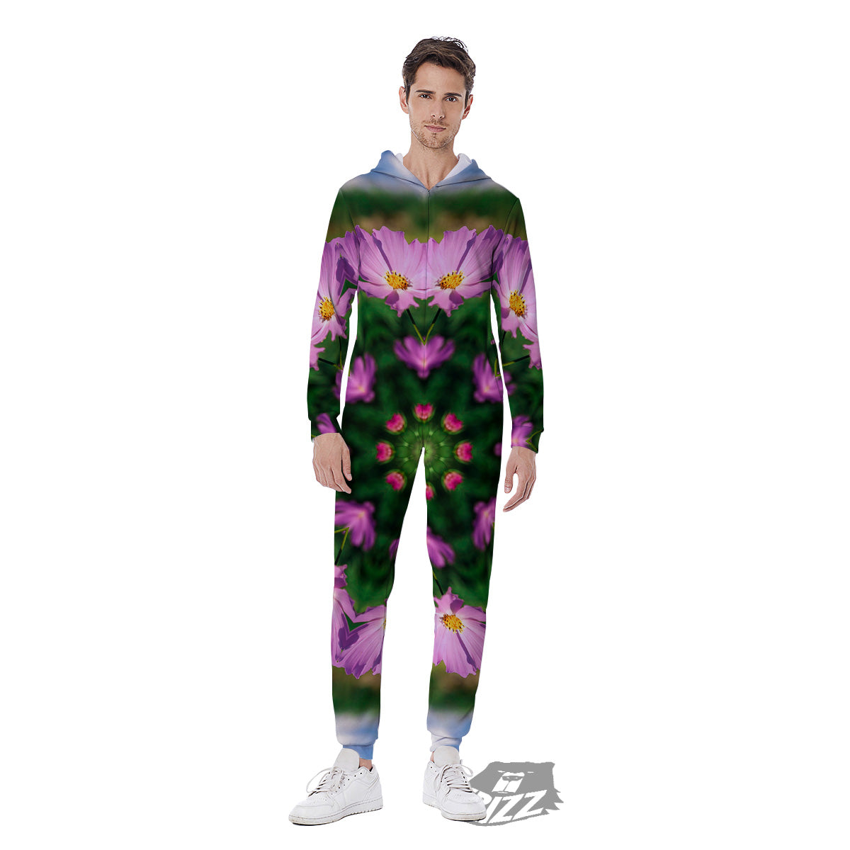 Flowers Kaleidoscope Pink And Blue Print Men's Jumpsuit-grizzshop