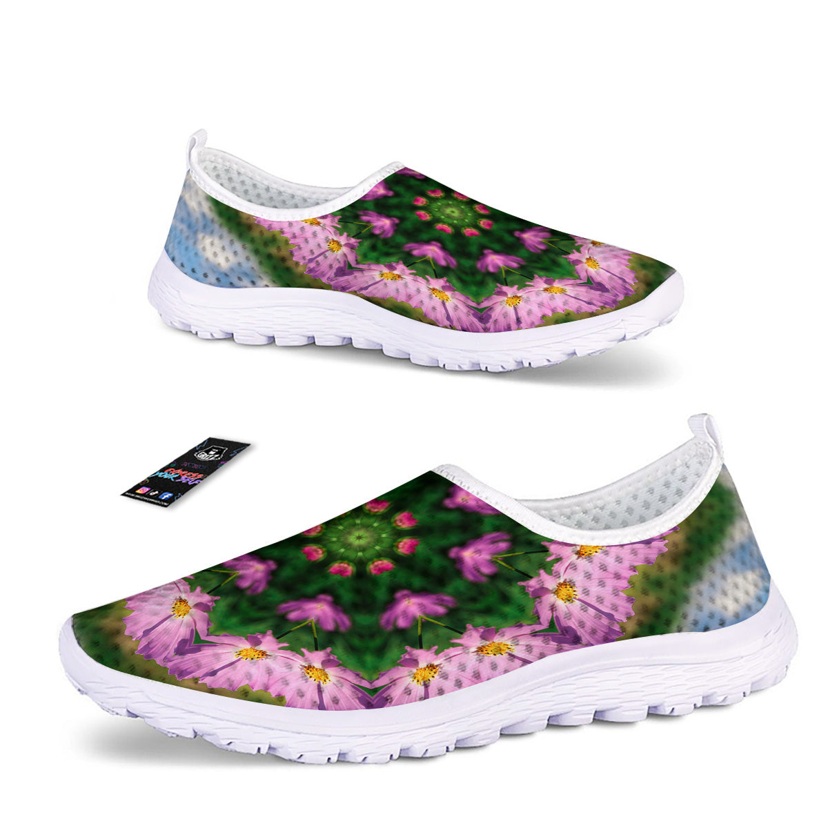 Flowers Kaleidoscope Pink And Blue Print Nurse Shoes-grizzshop