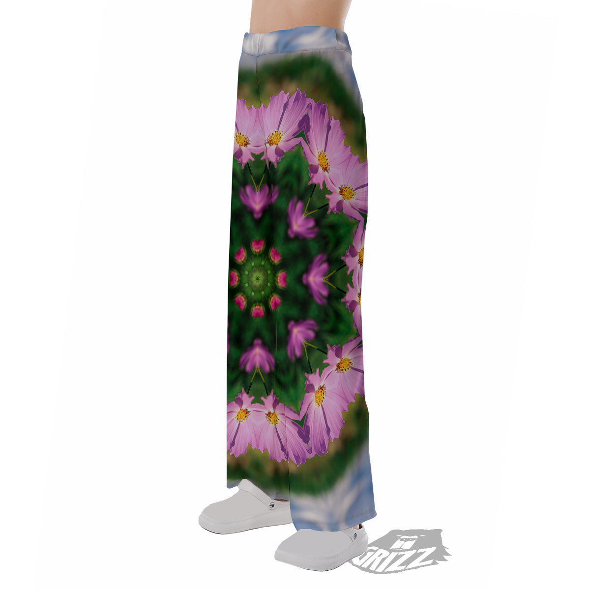Flowers Kaleidoscope Pink And Blue Print Pajama Pants-grizzshop