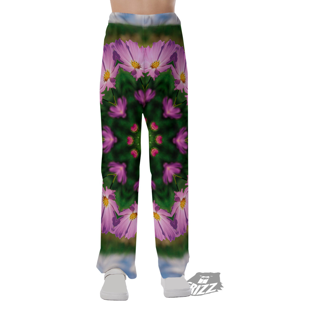 Flowers Kaleidoscope Pink And Blue Print Pajama Pants-grizzshop