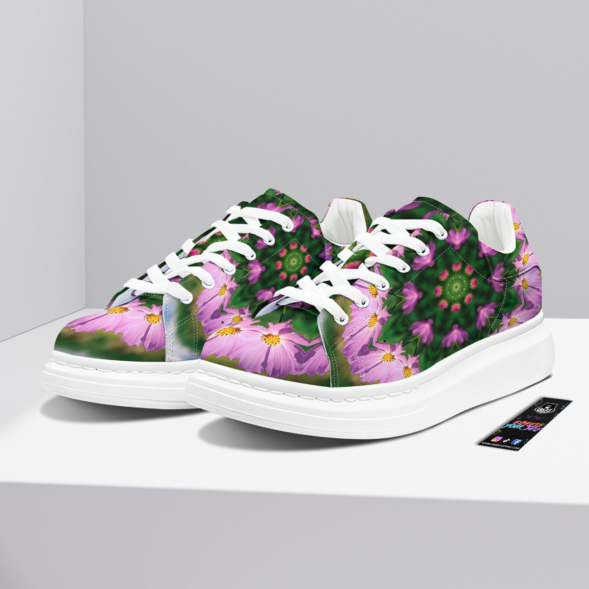 Flowers Kaleidoscope Pink And Blue Print Platform Shoes-grizzshop