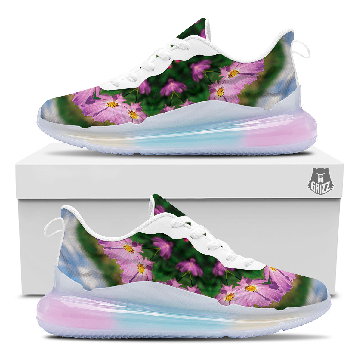 Flowers Kaleidoscope Pink And Blue Print Running Sneakers-grizzshop