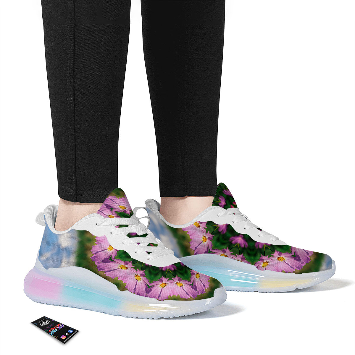 Flowers Kaleidoscope Pink And Blue Print Running Sneakers-grizzshop