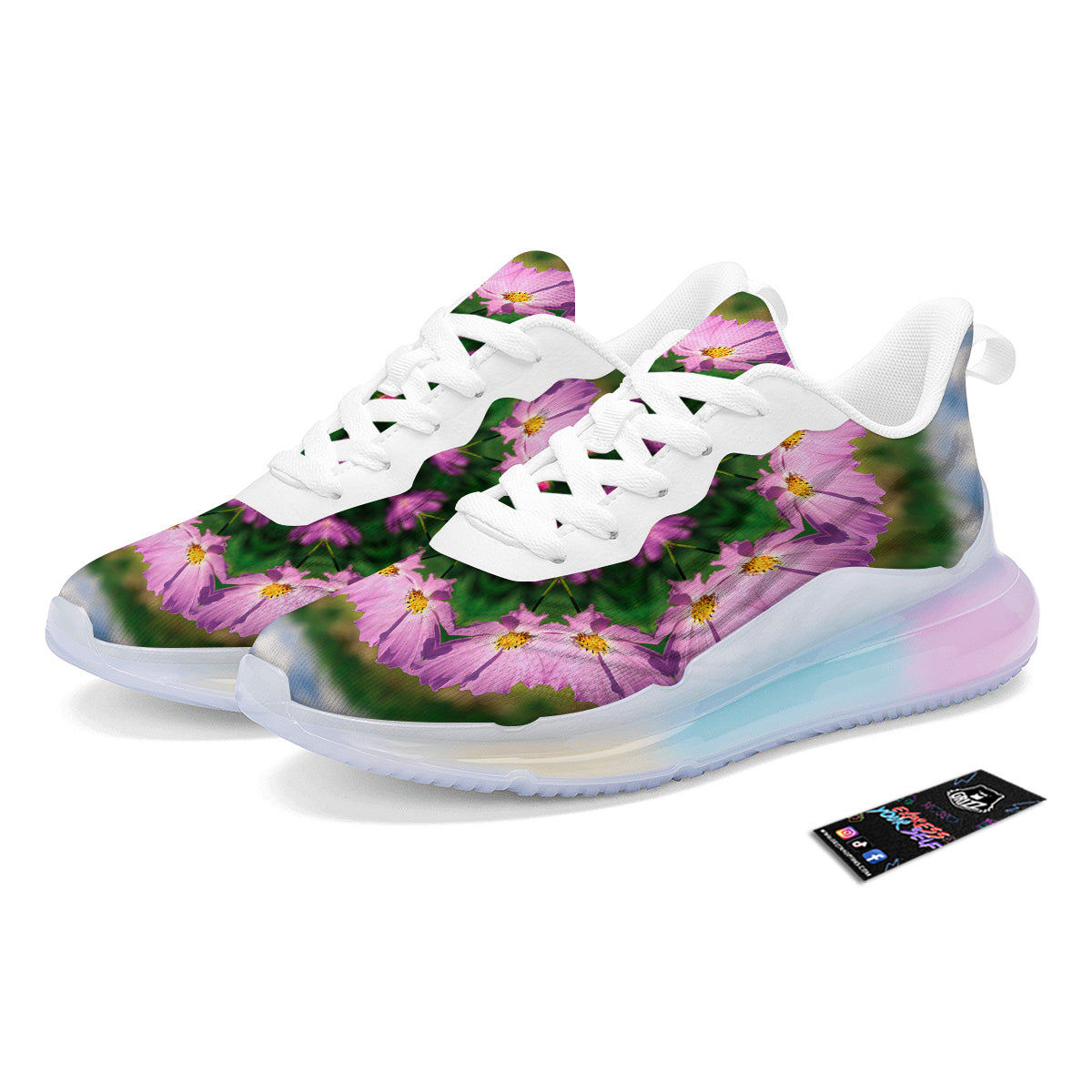 Flowers Kaleidoscope Pink And Blue Print Running Sneakers-grizzshop