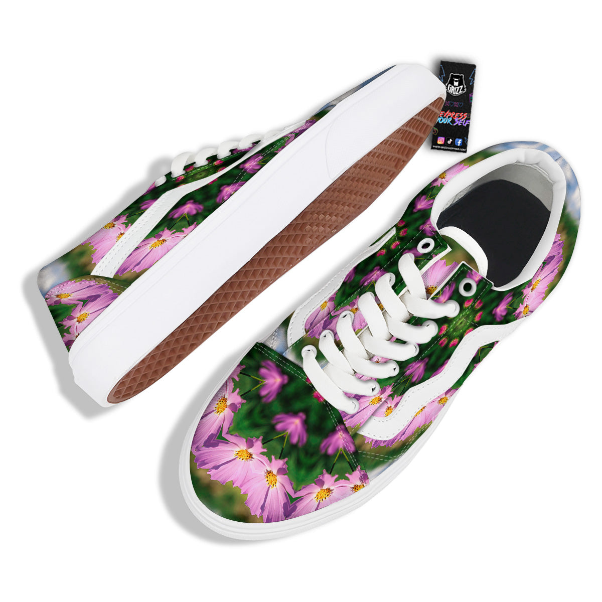 Flowers Kaleidoscope Pink And Blue Print Skate Shoes-grizzshop