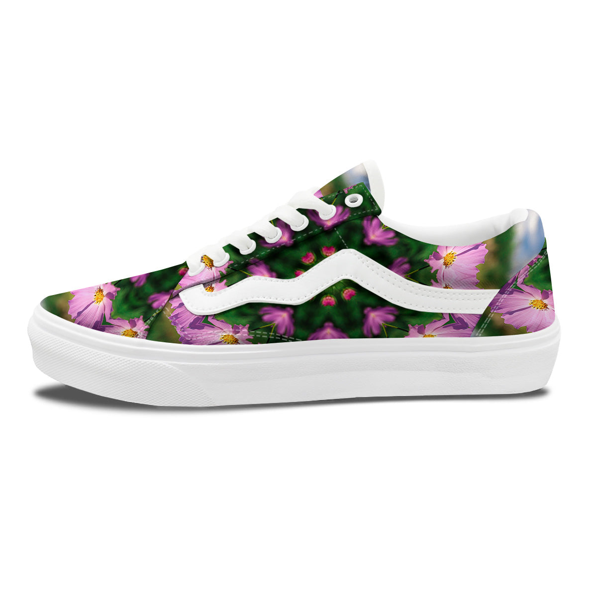 Flowers Kaleidoscope Pink And Blue Print Skate Shoes-grizzshop