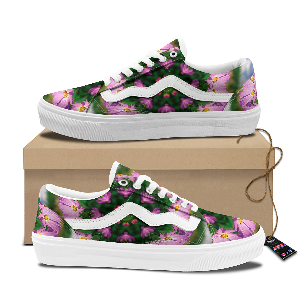 Flowers Kaleidoscope Pink And Blue Print Skate Shoes-grizzshop