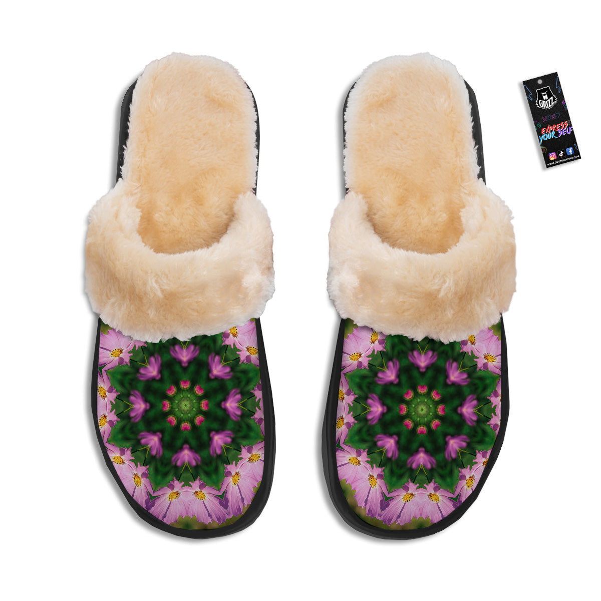 Flowers Kaleidoscope Pink And Blue Print Slippers-grizzshop