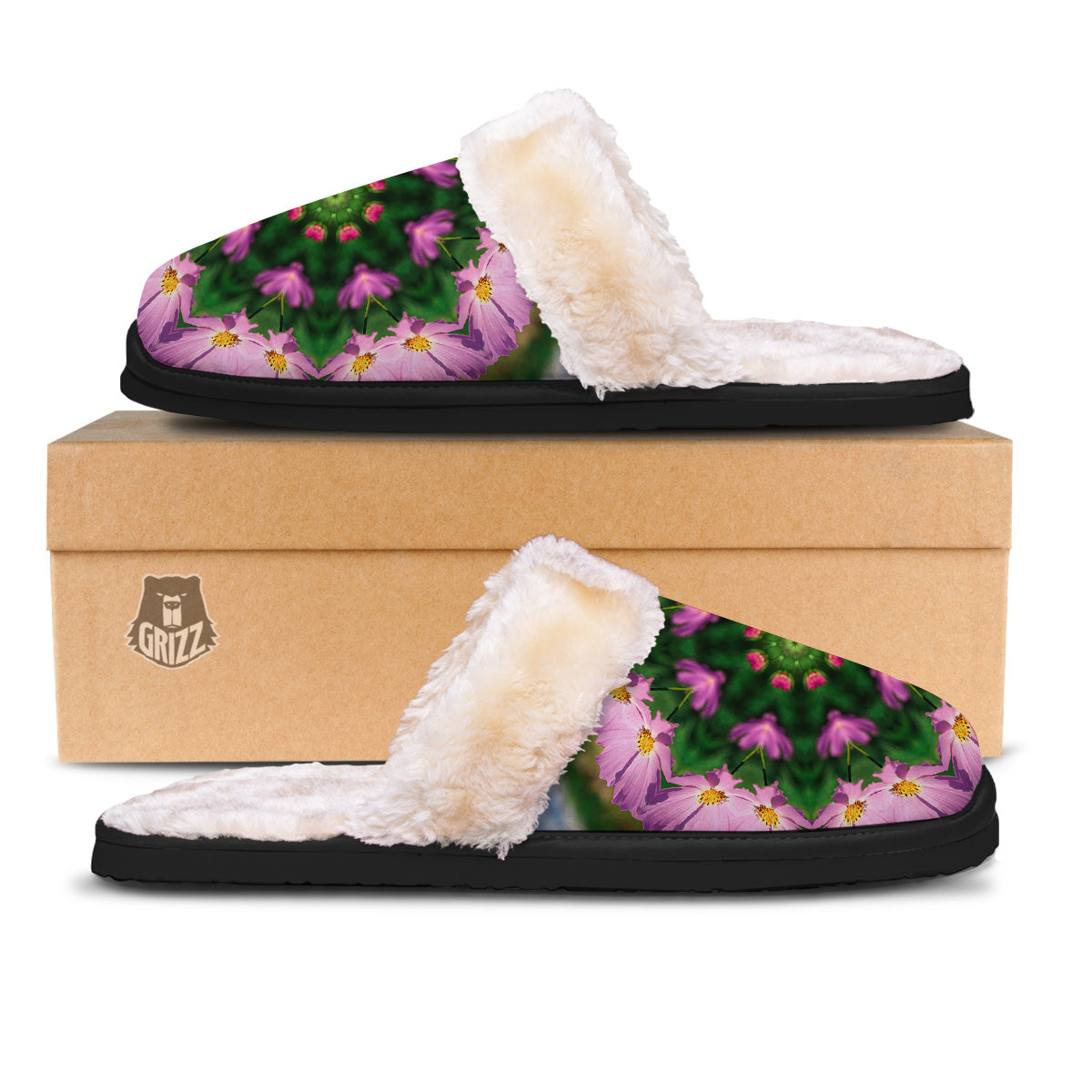 Flowers Kaleidoscope Pink And Blue Print Slippers-grizzshop