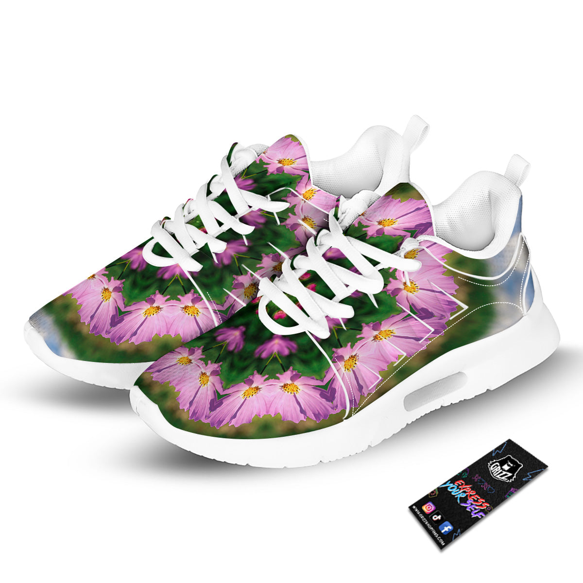 Flowers Kaleidoscope Pink And Blue Print Tennis Shoes-grizzshop