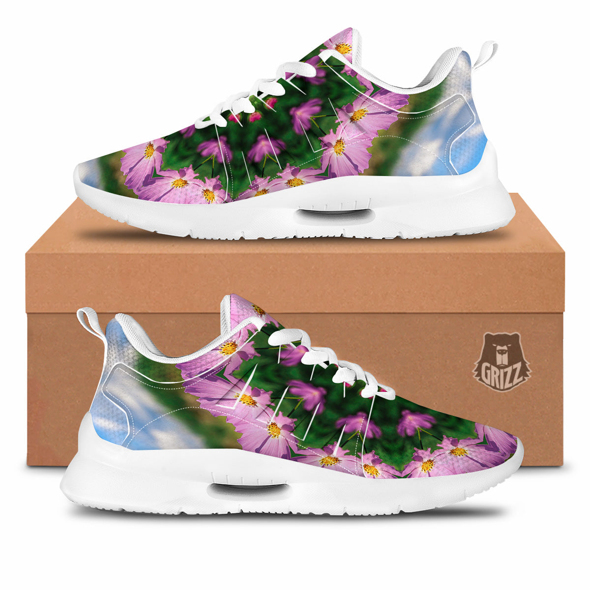 Flowers Kaleidoscope Pink And Blue Print Tennis Shoes-grizzshop