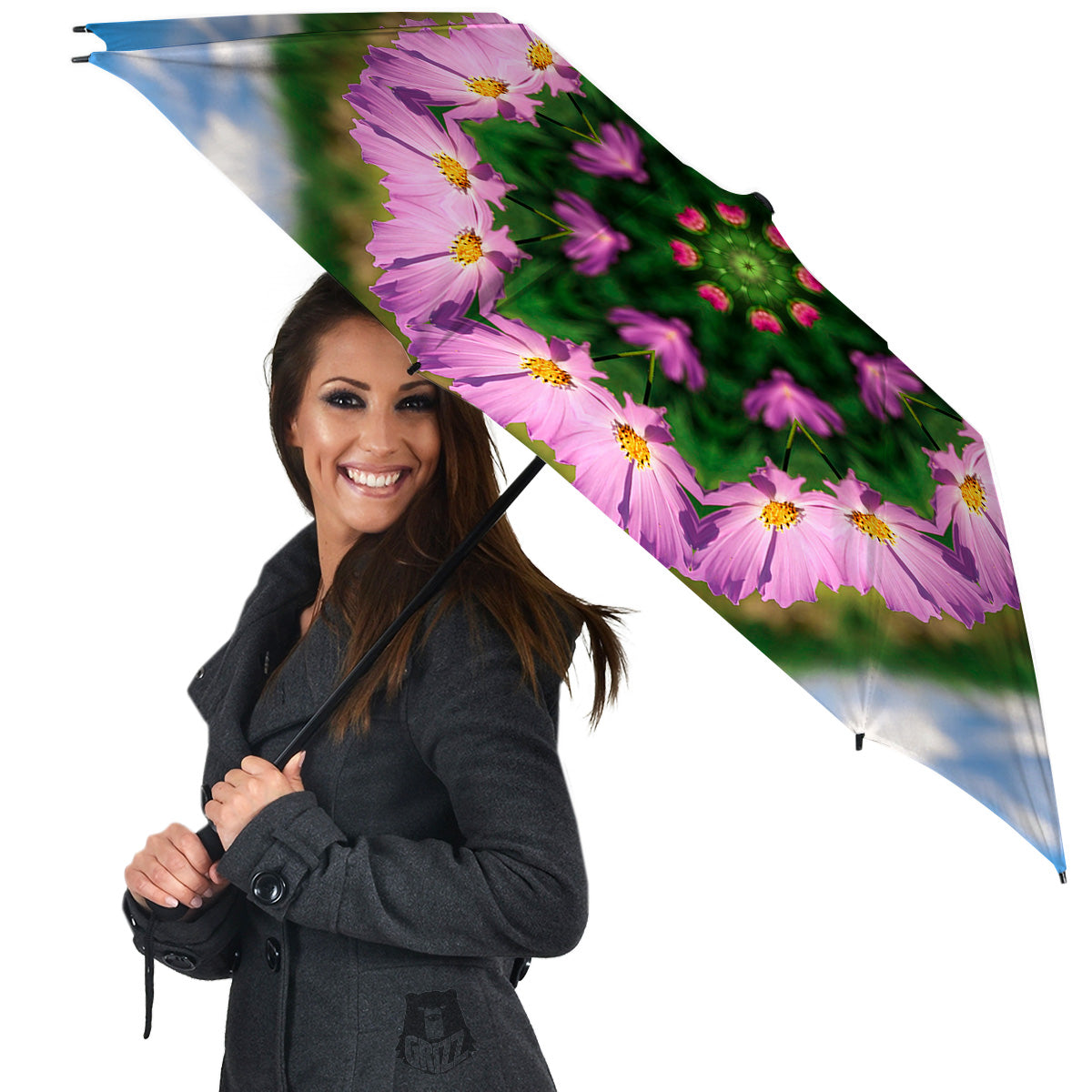 Flowers Kaleidoscope Pink And Blue Print Umbrella-grizzshop