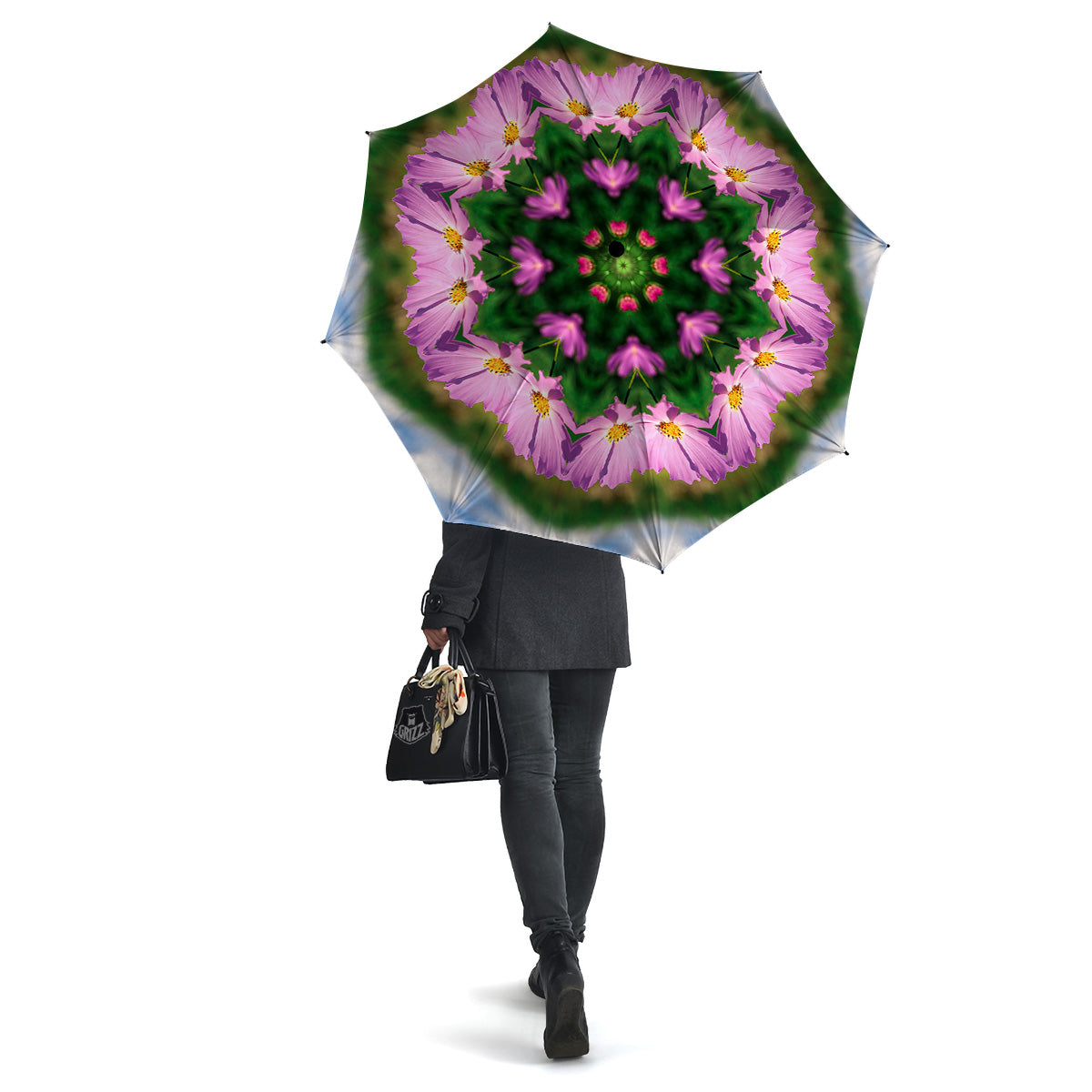 Flowers Kaleidoscope Pink And Blue Print Umbrella-grizzshop