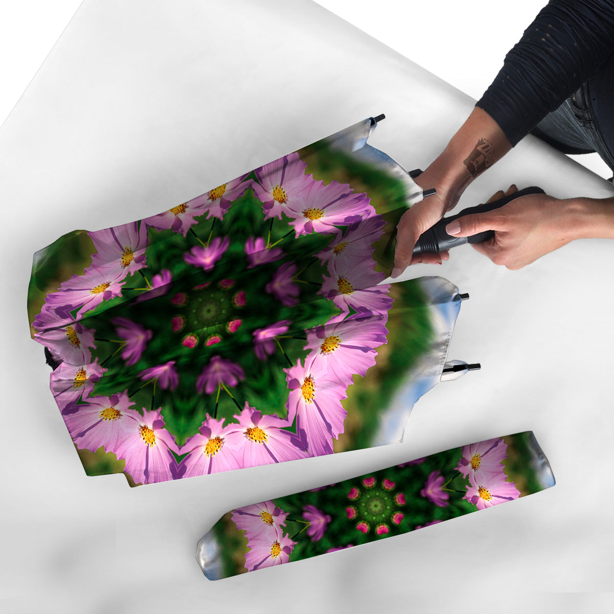 Flowers Kaleidoscope Pink And Blue Print Umbrella-grizzshop