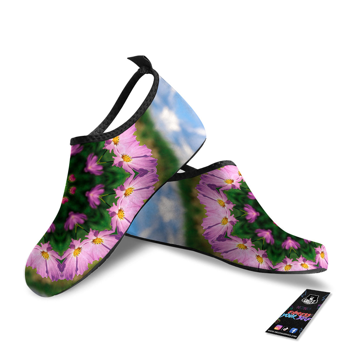 Flowers Kaleidoscope Pink And Blue Print Water Shoes-grizzshop