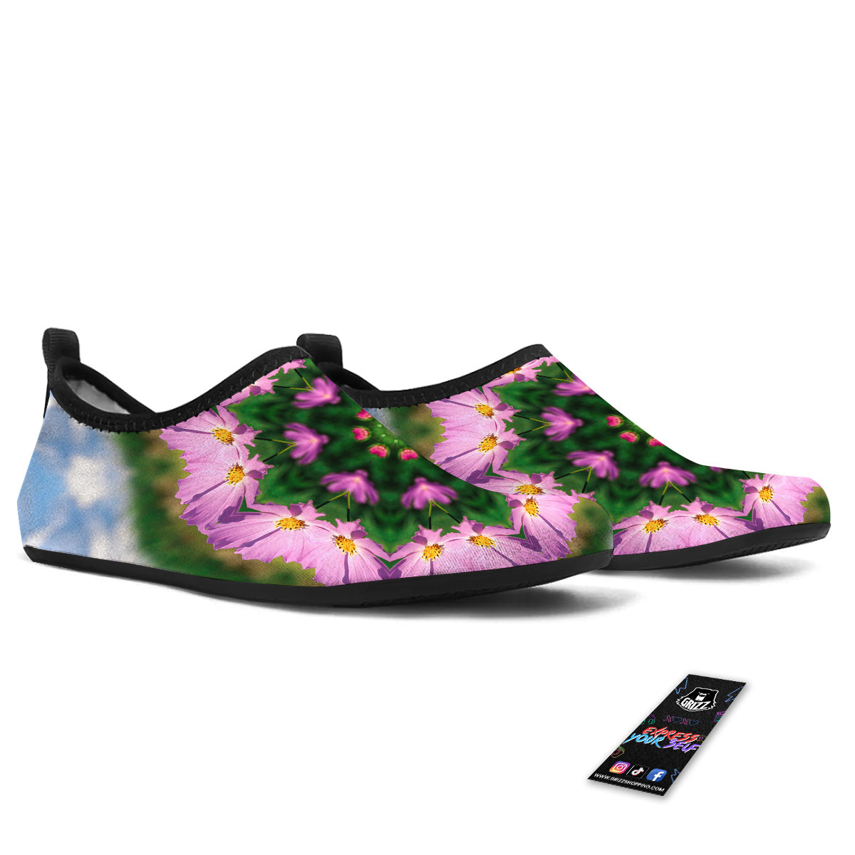 Flowers Kaleidoscope Pink And Blue Print Water Shoes-grizzshop