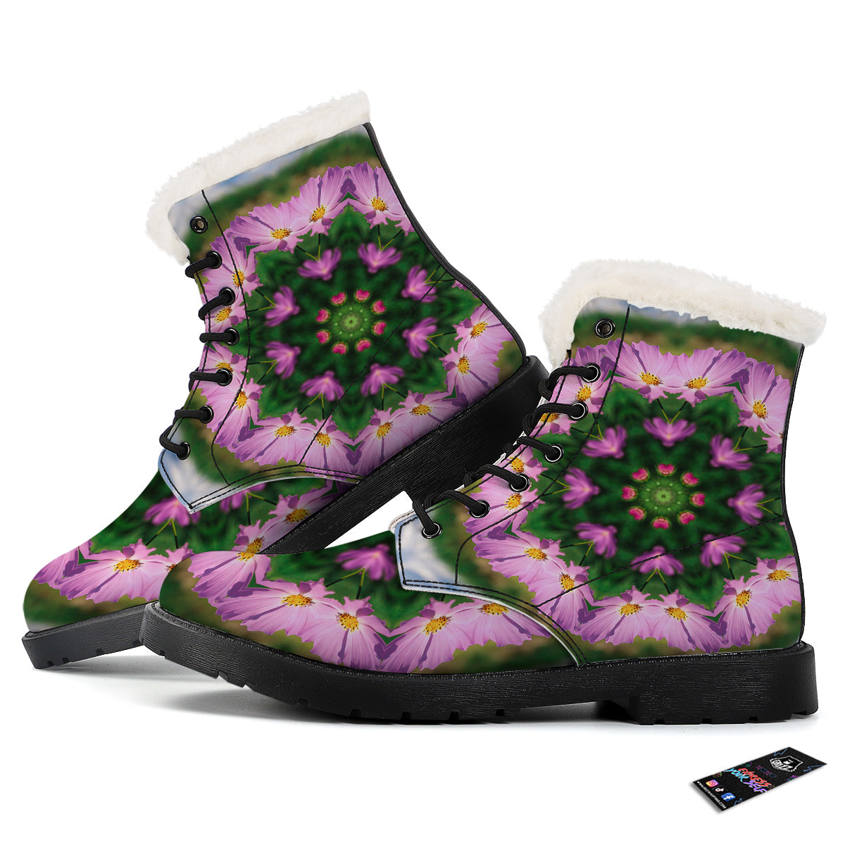 Flowers Kaleidoscope Pink And Blue Print Winter Boots-grizzshop