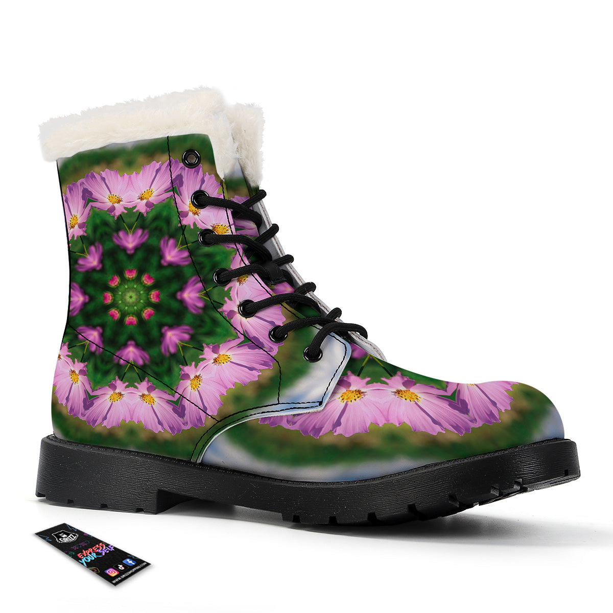 Flowers Kaleidoscope Pink And Blue Print Winter Boots-grizzshop