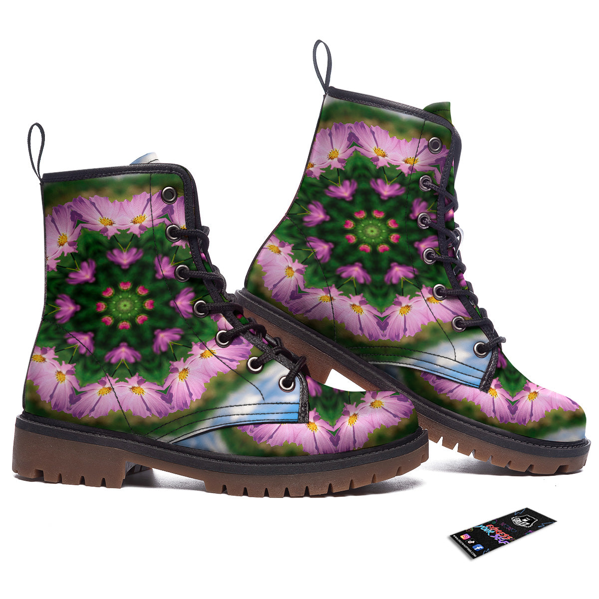 Flowers Kaleidoscope Pink And Blue Print Work Boots-grizzshop