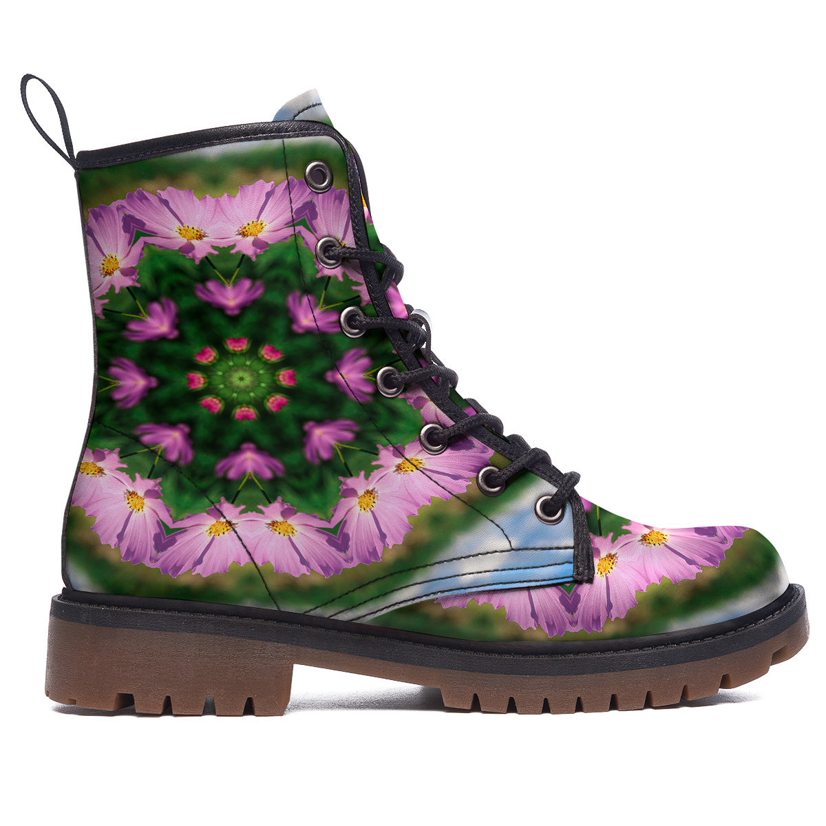 Flowers Kaleidoscope Pink And Blue Print Work Boots-grizzshop